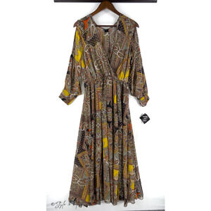 Women’s Bohemian Patchwork Sheer Maxi Dress Whimsical Festival Cottagecore Sz 12